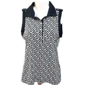 Sport Haley Women’s Short Sleeve Collared Tank Top Black White Medium Pullover